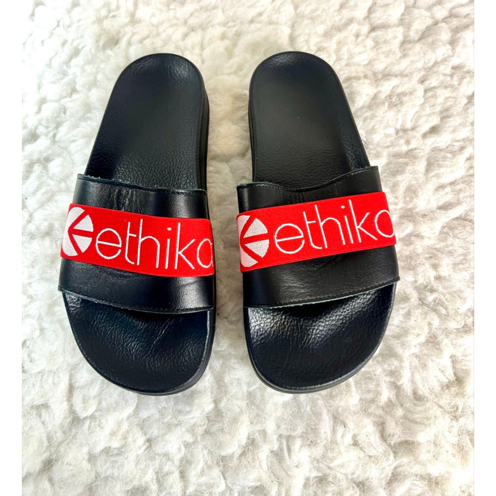 Ethika Premium Slides Black Leather Women Size 39/7.5-8